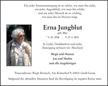 Traueranzeige von Erna Jungblut von vrm-trauer