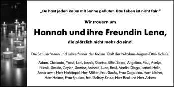 Traueranzeige von Hannah und Lena  von vrm-trauer