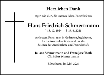 Traueranzeige von Hans Friedrich Schmertmann von vrm-trauer