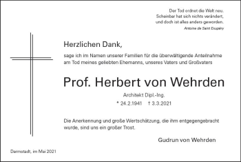 Traueranzeige von Herbert von Wehrden von vrm-trauer