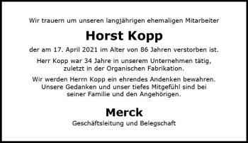 Traueranzeige von Horst Kopp von vrm-trauer