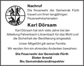 Traueranzeige von Karl Dörsam von vrm-trauer