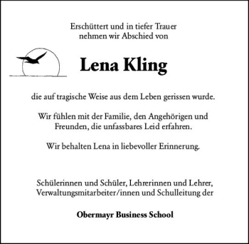 Traueranzeige von Lena Kling von vrm-trauer
