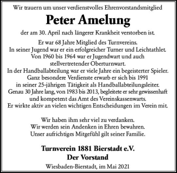 Traueranzeige von Peter Amelung von vrm-trauer