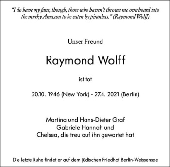 Traueranzeige von Raymond Wolff von vrm-trauer