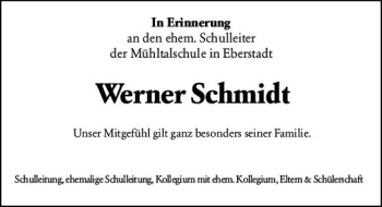 Traueranzeige von Werner Schmidt von vrm-trauer