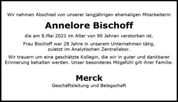 Traueranzeige von Annelore Bischoff von vrm-trauer