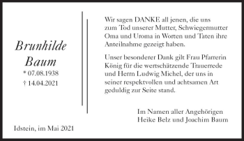 Traueranzeige von Brunhilde Baum von vrm-trauer