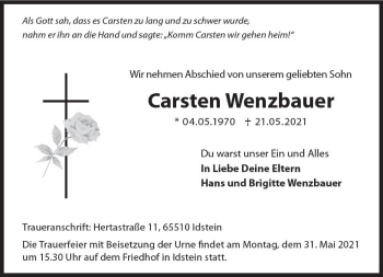 Traueranzeige von Carsten Wenzbauer von vrm-trauer