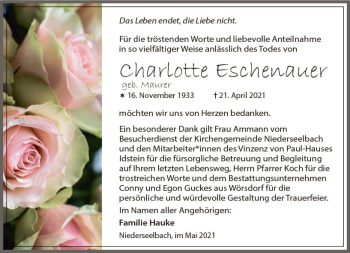 Traueranzeige von Charlotte Eschenauer von vrm-trauer