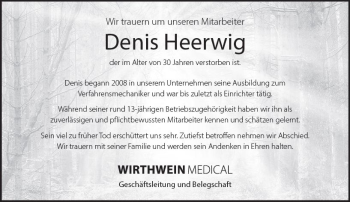 Traueranzeige von Denis Heerwig von vrm-trauer