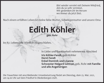 Traueranzeige von Edith Köhler von vrm-trauer