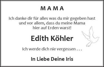 Traueranzeige von Edith Köhler von vrm-trauer