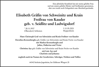 Traueranzeige von Elisabeth Gräfin von Schweinitz und Krain Freifrau von Kauder von vrm-trauer