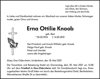Traueranzeige von Erna Ottilie Knoob von vrm-trauer