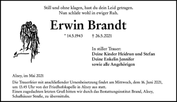 Traueranzeige von Erwin Brandt von vrm-trauer