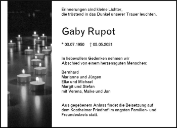 Traueranzeige von Gaby Rupot von vrm-trauer