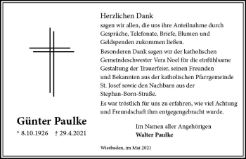 Traueranzeige von Günter Paulke von vrm-trauer