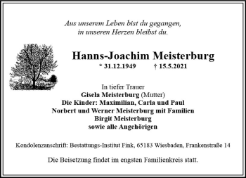 Traueranzeige von Hanns-Joachim Meisterburg von vrm-trauer