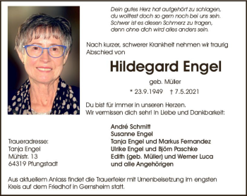 Traueranzeige von Hildegard Engel von vrm-trauer