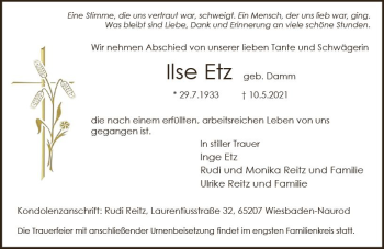 Traueranzeige von Ilse Etz von vrm-trauer
