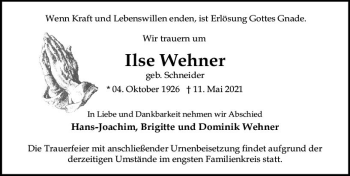 Traueranzeige von Ilse Wehner von vrm-trauer
