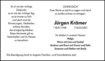 Traueranzeige von Jürgen Krämer von vrm-trauer