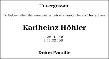 Traueranzeige von Karlheinz Höhler von vrm-trauer