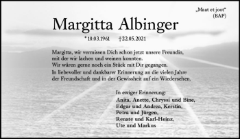 Traueranzeige von Margitta Albinger von vrm-trauer