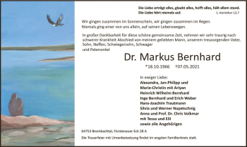 Traueranzeige von Markus Bernhard von vrm-trauer