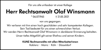Traueranzeige von Olaf Winsmann von vrm-trauer