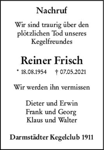 Traueranzeige von Reiner Frisch von vrm-trauer