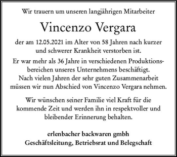 Traueranzeige von Vincenzo Vergara von vrm-trauer