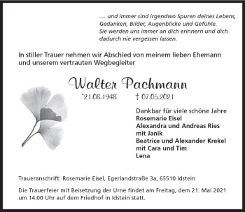 Traueranzeige von Walter Pachmann von vrm-trauer