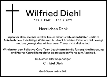 Traueranzeige von Wilfried Diehl von vrm-trauer