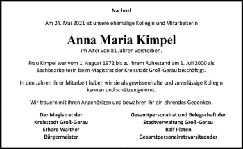 Traueranzeige von Anna Maria Kimpel von vrm-trauer