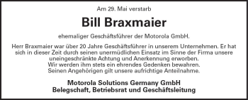 Traueranzeige von Bill Braxmaier von vrm-trauer