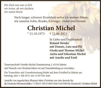 Traueranzeige von Christian Michel von vrm-trauer