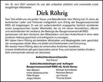 Traueranzeige von Dirk Röhrig von vrm-trauer
