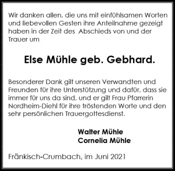 Traueranzeige von Else Mühle von vrm-trauer