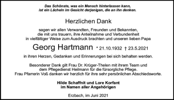 Traueranzeige von Georg Hartmann von vrm-trauer