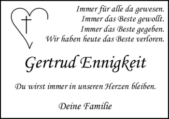Traueranzeige von Gertrud Ennigkeit von vrm-trauer