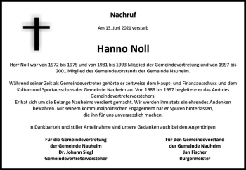 Traueranzeige von Hanno Noll von vrm-trauer