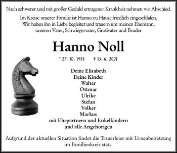 Traueranzeige von Hanno Noll von vrm-trauer