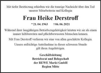Traueranzeige von Heike Derstroff von vrm-trauer