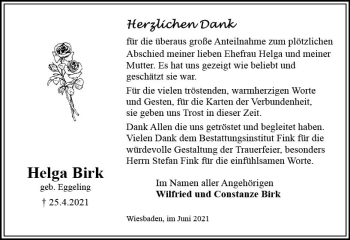 Traueranzeige von Helga Birk von vrm-trauer