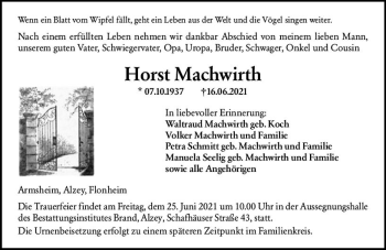 Traueranzeige von Horst Machwirth von vrm-trauer