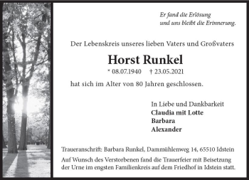 Traueranzeige von Horst Runkel von vrm-trauer