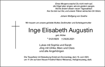 Traueranzeige von Inge Elisabeth Augustin von vrm-trauer