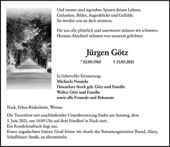 Traueranzeige von Jürgen Götz von vrm-trauer